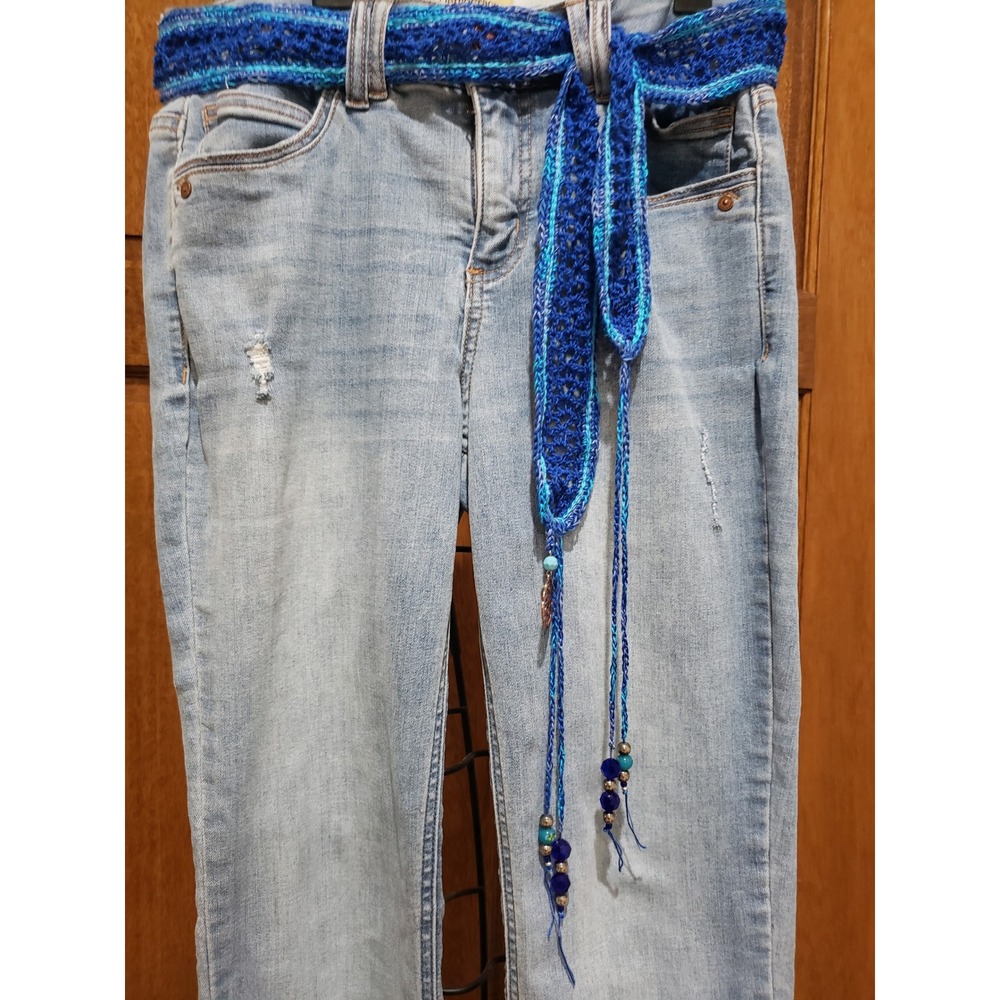 Boho Crochet Tie Belt Egyptian Cotton Tassel Bead Boho Hippie Festival Coquette